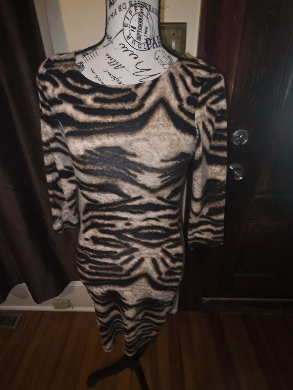 Forever 21 Tiger Print Bodycon Dress in Beige and Black Medium